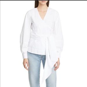 Ganni Long Sleeve Poplin Wrap Blouse -size 32